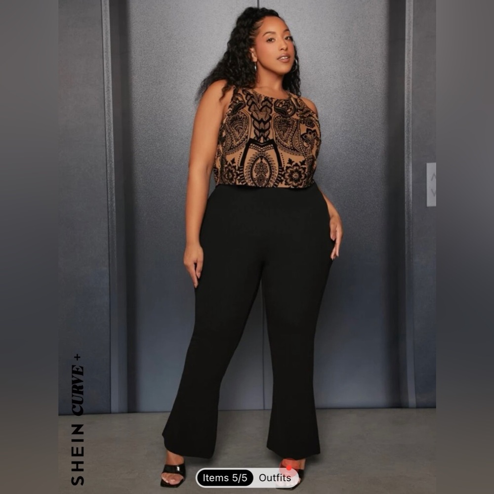 SHEIN Curve+ sz 28 Black Flare Leg Pants EUC - Picture 2 of 10